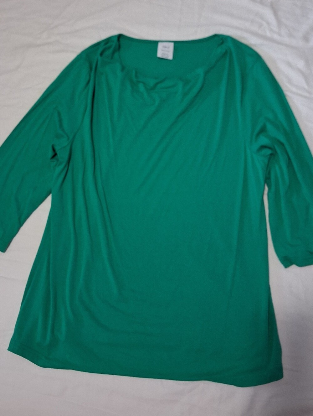 Ladies Green Scoop Neck Top 3/4 Sleeve Made In Turkey Size 12